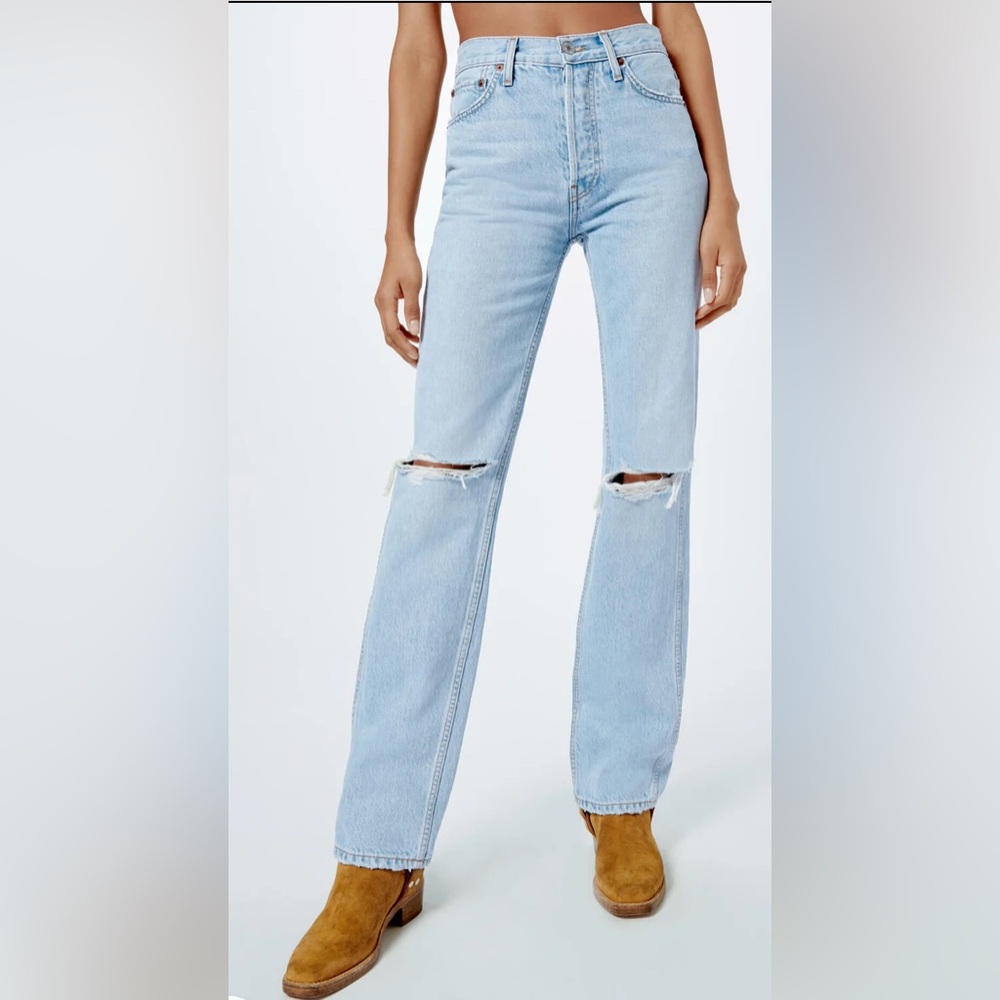 EUC Re/Done 90’s High Rise Loose Jeans in Bleach Destroy